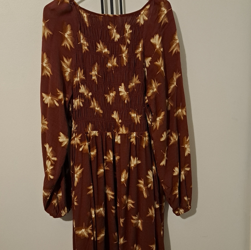 Ava & Viv Floral Burgundy/brown Midi Dress 1X - Picture 5 of 7